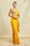 Buy_Alaya Advani_Yellow Crepe Embroidered Floral Halter Pre-draped Saree With Blouse_at_Aza_Fashions