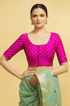 Buy_Nazaakat by Samara Singh_Pink Silk Round Butti Neck Blouse_at_Aza_Fashions