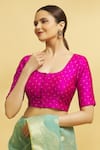 Nazaakat by Samara Singh_Pink Silk Round Butti Neck Blouse_Online_at_Aza_Fashions