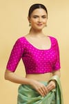 Buy_Nazaakat by Samara Singh_Pink Silk Round Butti Neck Blouse_Online_at_Aza_Fashions