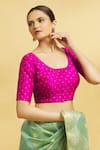 Shop_Nazaakat by Samara Singh_Pink Silk Round Butti Neck Blouse_Online_at_Aza_Fashions