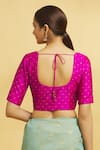 Shop_Nazaakat by Samara Singh_Pink Silk Round Butti Neck Blouse_at_Aza_Fashions