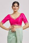 Buy_Nazaakat by Samara Singh_Pink Malbary Silks Embroidered Floral V Neck Blouse_at_Aza_Fashions