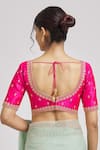 Shop_Nazaakat by Samara Singh_Pink Malbary Silks Embroidered Floral V Neck Blouse_at_Aza_Fashions