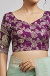 Samyukta Singhania_Purple Brocade Embroidery V-neck Floral Pattern Blouse_Online_at_Aza_Fashions