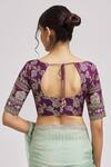 Shop_Samyukta Singhania_Purple Brocade Embroidery V-neck Floral Pattern Blouse_at_Aza_Fashions