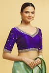 Buy_Samyukta Singhania_Purple Mulberry Silk Embroidery Floral Motif V Neck Blouse _Online_at_Aza_Fashions