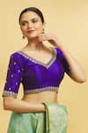 Shop_Samyukta Singhania_Purple Mulberry Silk Embroidery Floral Motif V Neck Blouse _Online_at_Aza_Fashions