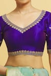 Samyukta Singhania_Purple Mulberry Silk Embroidery Floral Motif V Neck Blouse _at_Aza_Fashions