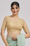 Buy_Nazaakat by Samara Singh_Gold Net Embroidery Teardrop Round Sequin Saree Blouse _at_Aza_Fashions