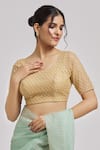 Buy_Nazaakat by Samara Singh_Gold Net Embroidery Teardrop Round Sequin Saree Blouse _Online_at_Aza_Fashions