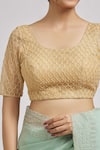 Nazaakat by Samara Singh_Gold Net Embroidery Teardrop Round Sequin Saree Blouse _at_Aza_Fashions