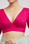 Samyukta Singhania_Pink Silk Plunge Neck V Blouse _Online_at_Aza_Fashions