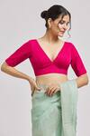 Buy_Samyukta Singhania_Pink Silk Plunge Neck V Blouse _Online_at_Aza_Fashions