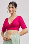 Shop_Samyukta Singhania_Pink Silk Plunge Neck V Blouse _Online_at_Aza_Fashions