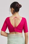 Shop_Samyukta Singhania_Pink Silk Plunge Neck V Blouse _at_Aza_Fashions
