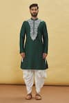 Arihant Rai Sinha_Green Silk Embroidery Thread Placket Kurta Set_Online_at_Aza_Fashions