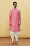 Arihant Rai Sinha_Pink Silk Plain Straight Kurta And Dhoti Pant Set _Online_at_Aza_Fashions