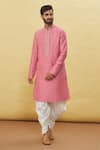 Buy_Arihant Rai Sinha_Pink Silk Plain Straight Kurta And Dhoti Pant Set _Online_at_Aza_Fashions