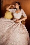 Shop_Rococo_Pink Net Pearls, Sequins, Tassels Floral Embroidered Bridal Lehenga Set _at_Aza_Fashions