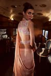 Shop_Rococo_Peach Silk, Net Sequins, Cut Rosette Floral Embroidered Bustier Sharara Set _at_Aza_Fashions