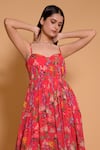 Seams Pret And Couture_Pink Chiffon Sweetheart Neck Ancy Floral Print Corset Dress _Online_at_Aza_Fashions