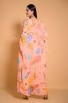 Shop_Seams Pret And Couture_Peach Georgette Printed Floral Leaf Aqsa Cape And Pant Set _at_Aza_Fashions