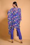 Shop_Seams Pret And Couture_Blue Georgette, Satin Embroidery Azure Floral Print Kaftan Tunic And Pant Set _at_Aza_Fashions