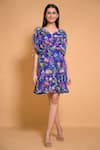 Buy_Seams Pret And Couture_Blue Georgette V-neck Clematis Floral Print Dress _at_Aza_Fashions