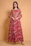 Buy_Seams Pret And Couture_Purple Georgette Printed Floral Round Mahira Anarkali And Pant Set _at_Aza_Fashions