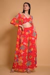 Buy_Seams Pret And Couture_Red Georgette Printed Floral Leaf Namisha Jacket And Pant Set _at_Aza_Fashions