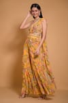 Buy_Seams Pret And Couture_Yellow Georgette Printed Floral Leaf Tifara Sharara Saree With Blouse _Online_at_Aza_Fashions