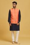 Seirra Thakur_Orange Silk Applique Embroidered Floral Motifs Nehru Jacket _at_Aza_Fashions