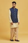 Seirra Thakur_Blue Silk Applique Embroidered Floral Motifs Nehru Jacket _Online_at_Aza_Fashions