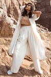 Shop_AHMEV_Ivory Handloom Cotton Textured Trousers _at_Aza_Fashions