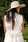 Shop_Ahmev_Ivory Cotton Tassels Round Neck Pintuck Placement Top _Online_at_Aza_Fashions