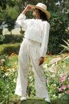 Buy_Ahmev_Ivory Cotton Round Neck Pleated Top _at_Aza_Fashions
