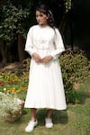 Buy_AHMEV_Ivory Cotton Floral Band Collar Patterned Yoke Dress _at_Aza_Fashions