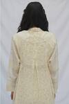 Ahmev_Ivory Cotton Collared Raglan Sleeves Checkered Flora Print Jacket _Online_at_Aza_Fashions