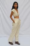 Buy_Ahmev_Ivory Cotton Overlap Pleated Pant _at_Aza_Fashions