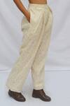 Ahmev_Ivory Cotton Overlap Pleated Pant _Online_at_Aza_Fashions