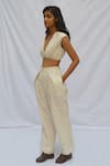 Buy_Ahmev_Ivory Cotton Overlap Pleated Pant _Online_at_Aza_Fashions
