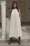 Buy_AHMEV_Ivory Kora Cotton Halter Neck Gathered Dress _at_Aza_Fashions