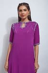 Sandhya Shah_Purple Georgette, Organza Cut Work Round Neck Yoke Embroidered Kurta Palazzo Set _Online_at_Aza_Fashions
