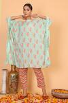 Buy_Nazar By Indu_Blue Cotton, Georgette Boat Neck Floral Pattern Kaftan And Pant Set _at_Aza_Fashions