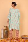 Shop_Nazar By Indu_Blue Cotton, Georgette Boat Neck Floral Pattern Kaftan And Pant Set _at_Aza_Fashions