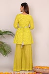 Shop_Nazar By Indu_Yellow Cotton Embroidery V-neck Floral Pattern Kurta And Palazzo Set _at_Aza_Fashions