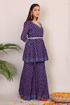 Buy_Nazar By Indu_Purple Cotton Embroidery V-neck Floral Block Print Peplum Top And Palazzo Set _Online_at_Aza_Fashions