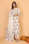 Buy_Nazar by Indu_Off White Cotton Printed Block Mandarin Collar Floral Kurta Pant Set _at_Aza_Fashions