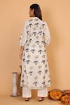 Shop_Nazar by Indu_Off White Cotton Printed Block Mandarin Collar Floral Kurta Pant Set _at_Aza_Fashions